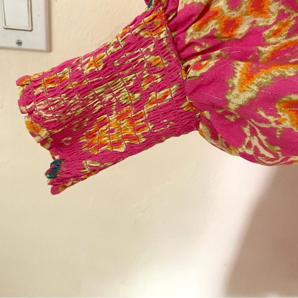 HOUSE OF HARLOW 1960 Dress Pink Floral Mini Balloon Sleeves Small Boho Chic - Picture 3 of 14